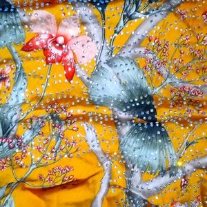 NEW STONED YELLOW FLOWER DESIGN SCARF